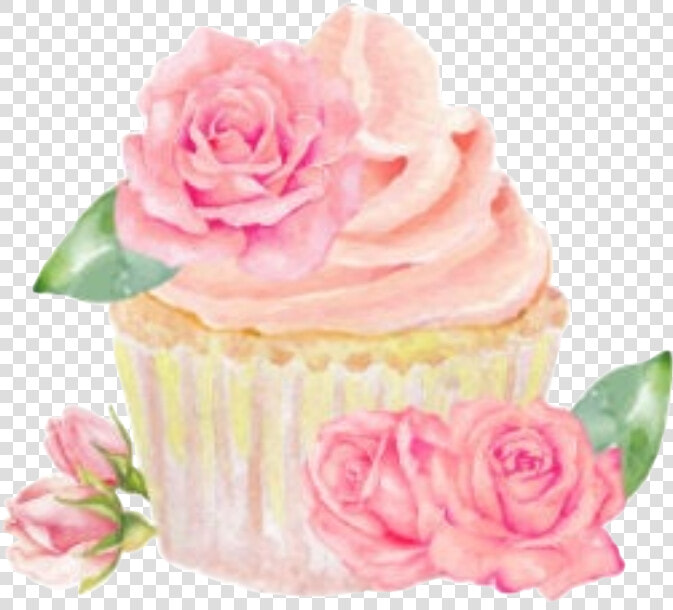  watercolor  cupcake  flowers  roses  pink  pastel   Water Color Cupcakes Pastel Transparent  HD Png DownloadTransparent PNG