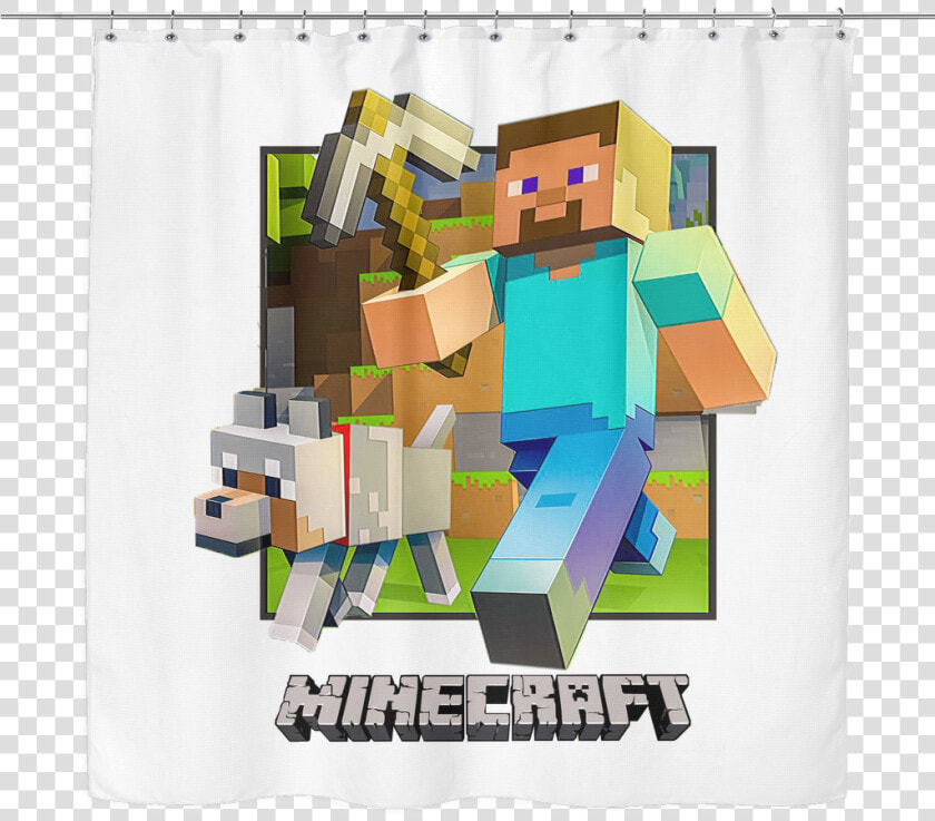 Minecraft Shower Curtain Steve And Dog Step Out 3d white 100    Mine Craft Cake Topper  HD Png DownloadTransparent PNG