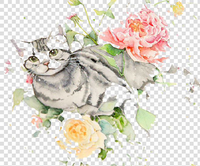 Png Black And White Library Jazz Drawing Watercolour   Cat And Flowers Drawings  Transparent PngTransparent PNG