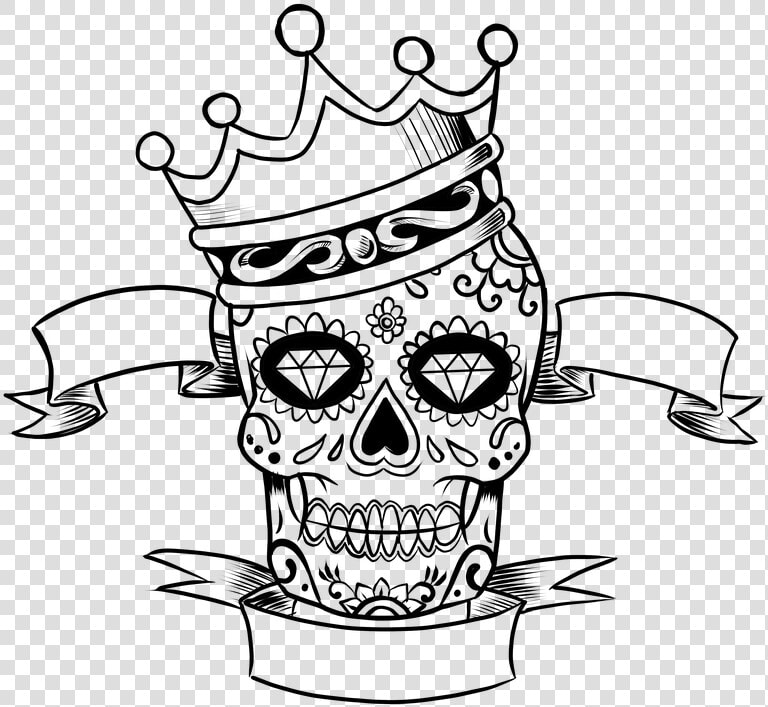 Skull  Day Of The Dead  Tattoo  Crown  Sugar Skull  HD Png DownloadTransparent PNG