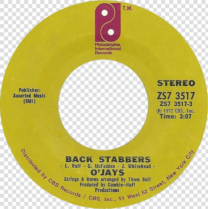 Back Stabbers By O Jays Us Vinyl Single Side a   Philadelphia International Records  HD Png DownloadTransparent PNG