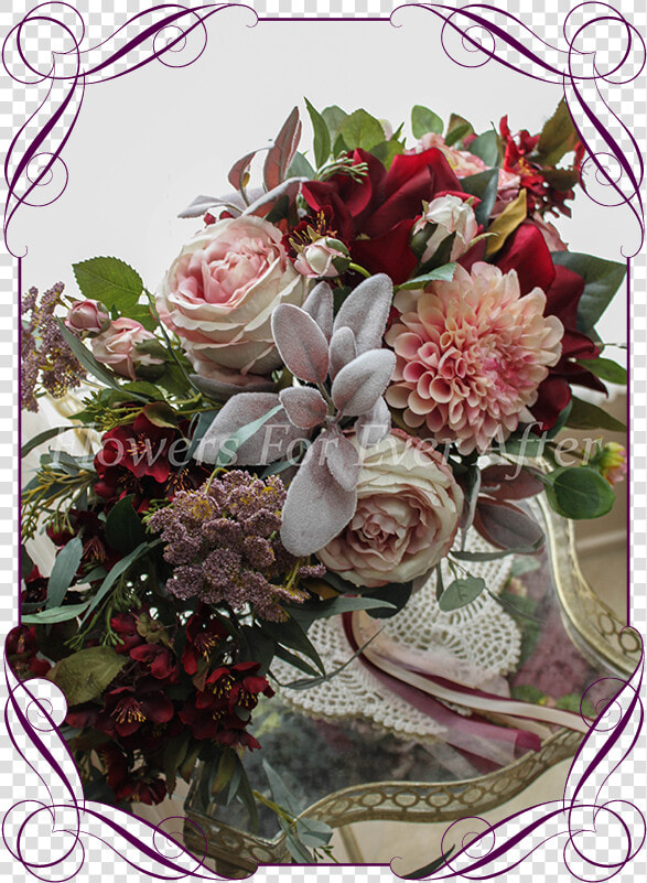 Silk Artificial Dusty Pink  Blush  Mauve  And Burgundy   Bouquet  HD Png DownloadTransparent PNG