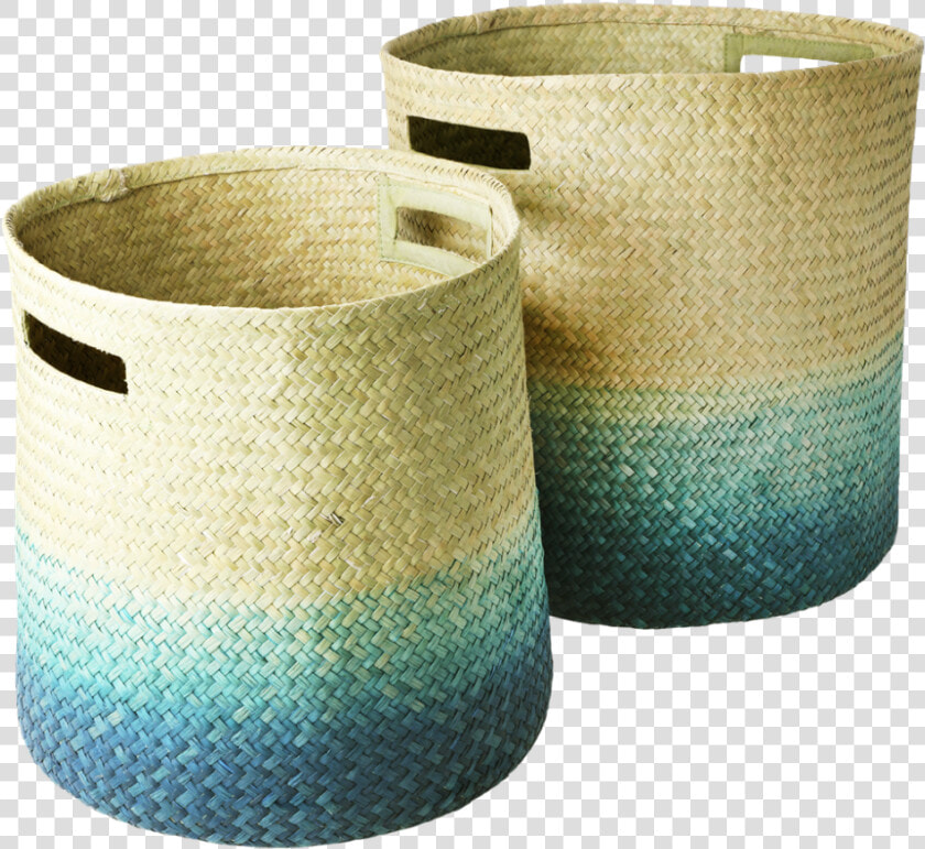 Seagrass Round Woven Storage Baskets In Gradient Blue   Aufbewahrungskorb Rice  HD Png DownloadTransparent PNG