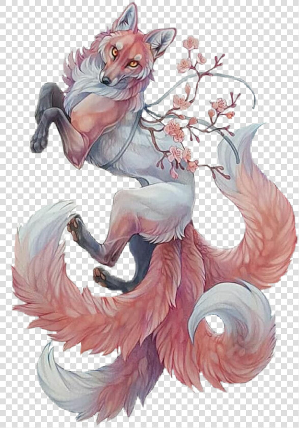  kitsune  fox  redfox  floral  flowers  tumblraesthetic   Wolf And Fox Anime  HD Png DownloadTransparent PNG