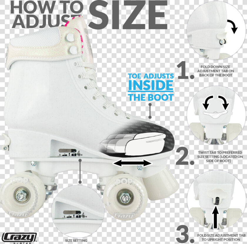 Crazy Skates Glitter Pop White   Glitter Pop Adjustable Roller Skates By Crazy Skates  HD Png DownloadTransparent PNG