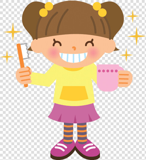 Cartoon Of A Happy Girl Holding A Toothbrush And Cup   Boy Healthy Teeth Clipart  HD Png DownloadTransparent PNG