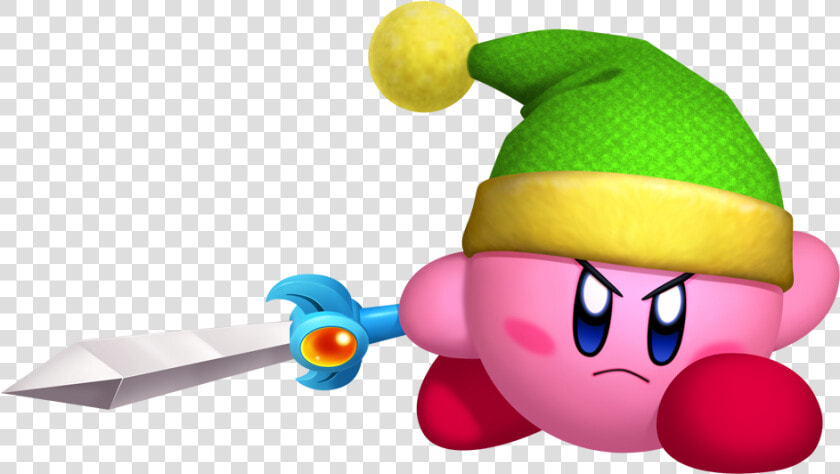 Kirby Wearing Link S Hat And Holding A Sword   Kirby Return To Dreamland Kirby  HD Png DownloadTransparent PNG