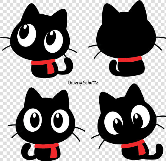 Cat black Cat cartoon small To Medium sized Cats black facial   Chibi Winter Black Cat  HD Png DownloadTransparent PNG