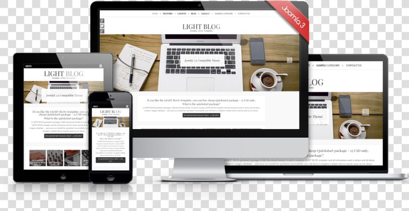 Light Blog Joomla 3 Rwd Free Template Showcase  HD Png DownloadTransparent PNG