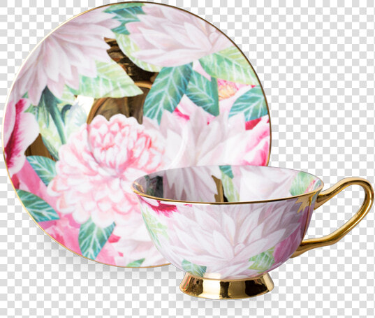 Luscious Dahlia Cup And Saucer   Ceramic  HD Png DownloadTransparent PNG