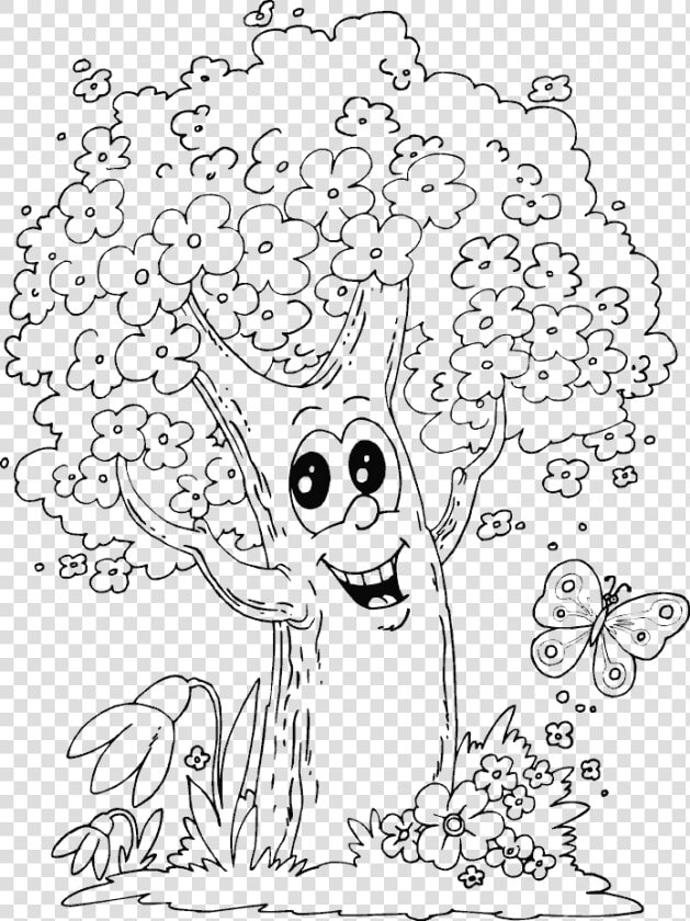 Spring Tree Colouring   Spring Tree Coloring Pages  HD Png DownloadTransparent PNG