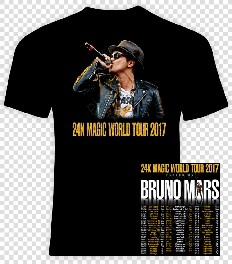 Bruno Mars 24k Magic World Tour 2017 T Shirt  Sizes   Breaking Benjamin Tour Shirts 2019  HD Png DownloadTransparent PNG