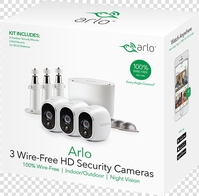 Arlo 720p Hd Security Camera System Vms3330w   Arlo 3 Wire Free Hd Security Cameras  HD Png DownloadTransparent PNG