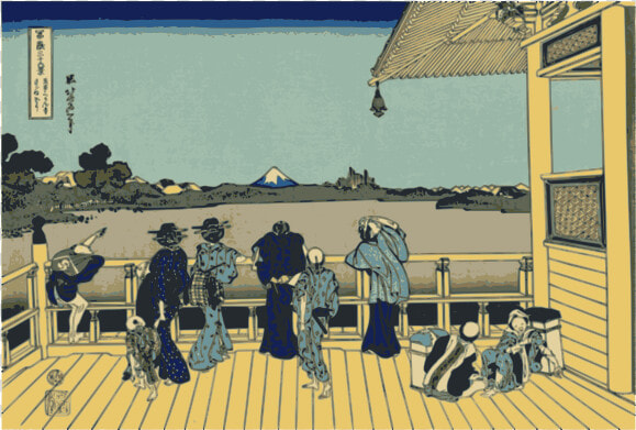 Vector Illustration Of Men And Women Looking At Mount   Hokusai Terrazza Di Sazai  HD Png DownloadTransparent PNG