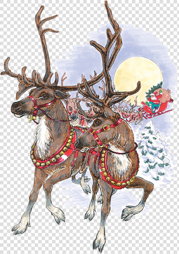 Clipart Reindeer Realistic   Vintage Santa And Reindeers  HD Png DownloadTransparent PNG