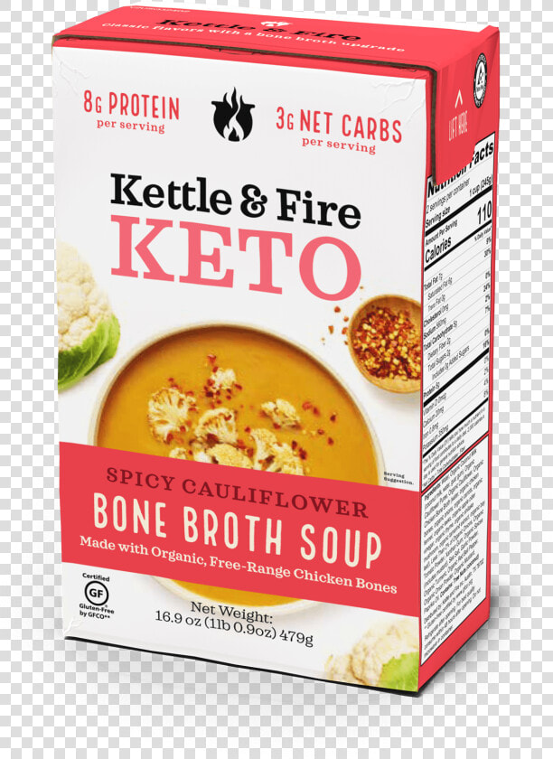 Spicy Cauliflower Keto Soup Keto Soups Kettle  amp  Fire   Kettle  amp  Fire Kefir Keto Soup Broccoli Cheddar  HD Png DownloadTransparent PNG