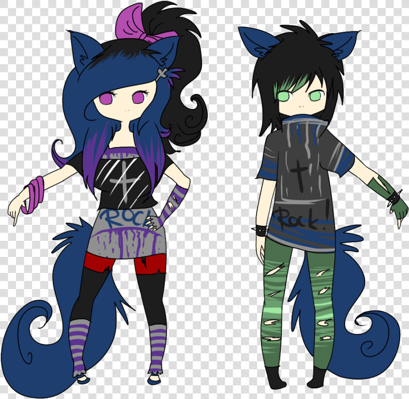 Vector Free Library Punk Drawing Anime   Wolf Girl And Wolf Boy  HD Png DownloadTransparent PNG