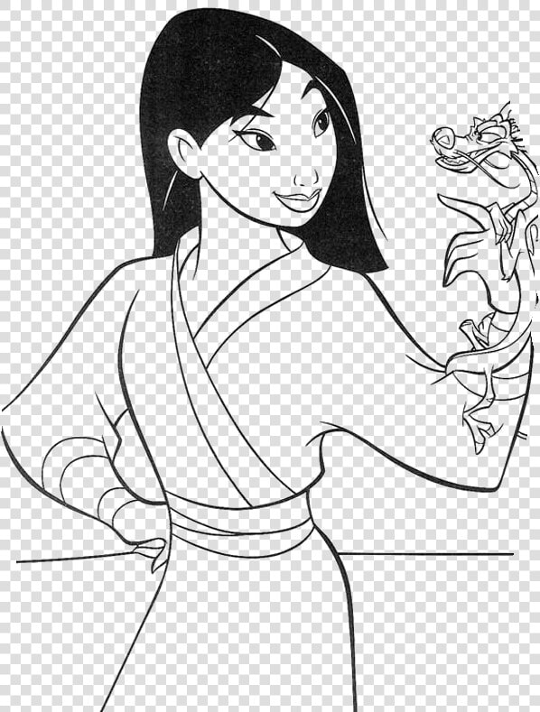 Princess Mulan And Mushu Coloring For Kids   Colouring Pages Disney Princess Mulan  HD Png DownloadTransparent PNG