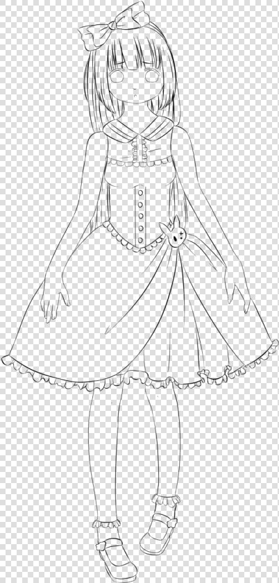 Girl In Dress Lineart   Line Drawing Girl Dresses  HD Png DownloadTransparent PNG