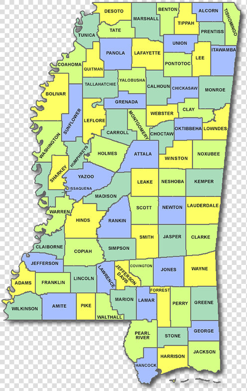 Mississippi County Map   Mississippi State Map Clipart  HD Png DownloadTransparent PNG