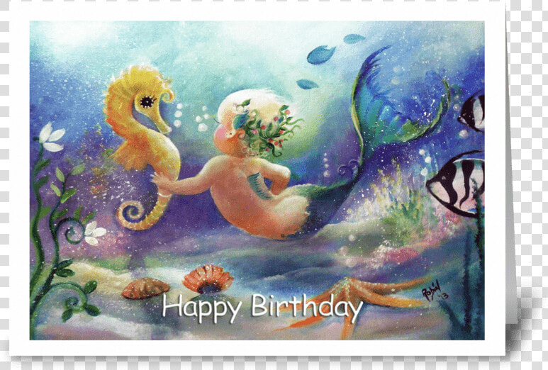 Baby Mermaid  Happy Birthday Greeting Card   Happy Birthday Watercolor Mermaid  HD Png DownloadTransparent PNG