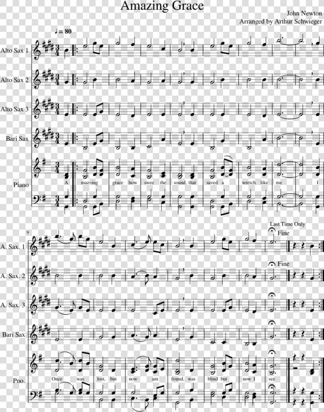 Amazing Grace Sheet Music Composed By John Newton Arranged   Alto Sax Amazing Grace Saxophone Sheet Music  HD Png DownloadTransparent PNG