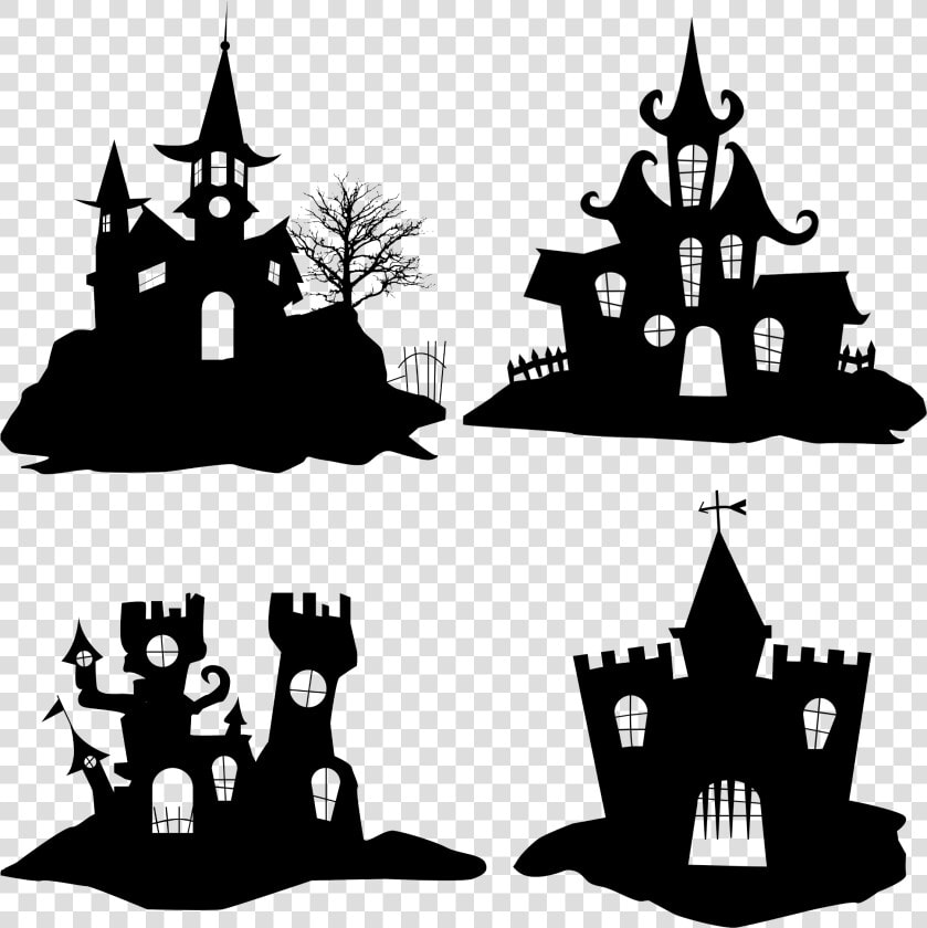 Clip Art Silhouette Halloween   Haunted House Halloween Silhouette  HD Png DownloadTransparent PNG