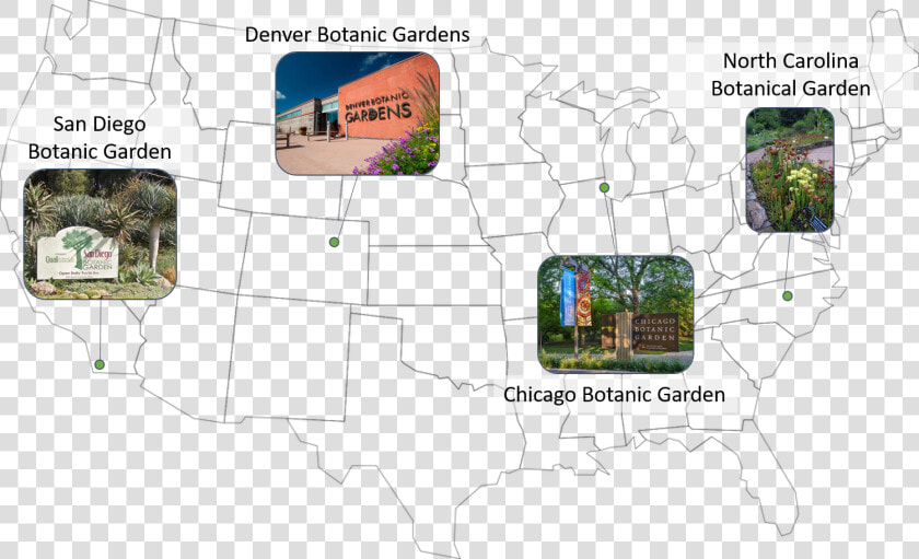 Map Of Locations Of Budburst nativars Partner Gardens   Atlas  HD Png DownloadTransparent PNG