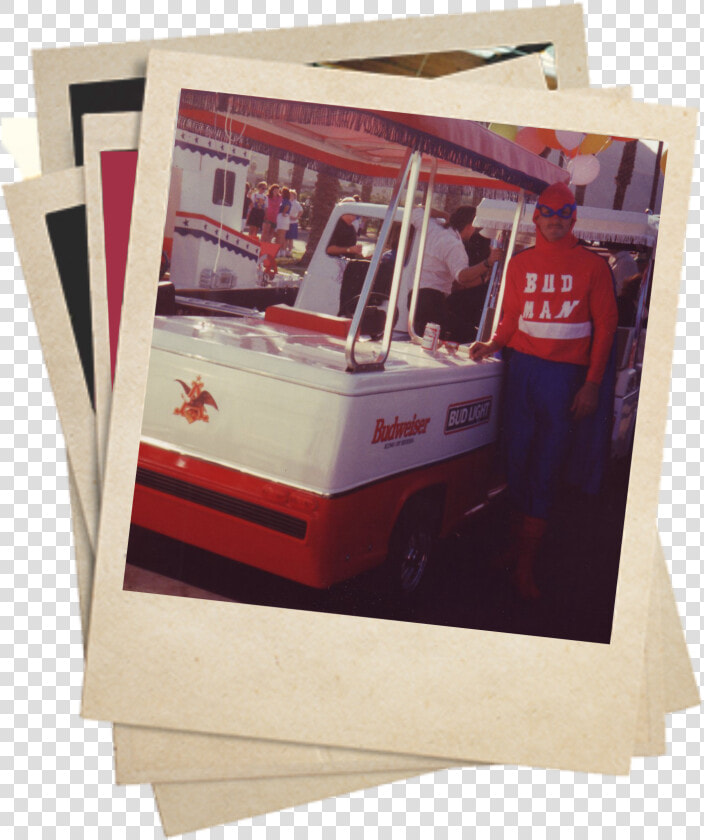 Polaroid Of Bud Man And Budweiser Stand In The 80s   Polaroid Png 80  39 s  Transparent PngTransparent PNG