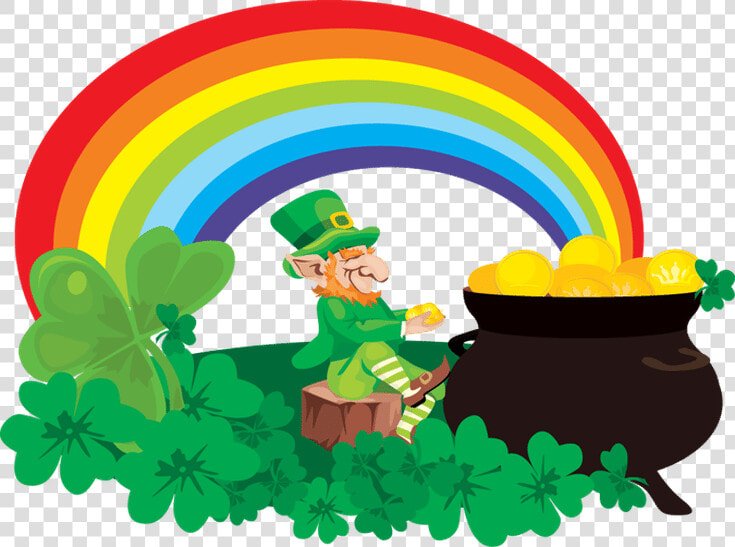 Transparent Rainbow Clip Art   Leprechaun With Rainbow And Pot Of Gold  HD Png DownloadTransparent PNG