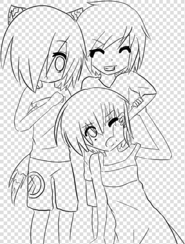 Anime Girl Friends Coloring Pages   Anime Neko Colouring Pages  HD Png DownloadTransparent PNG