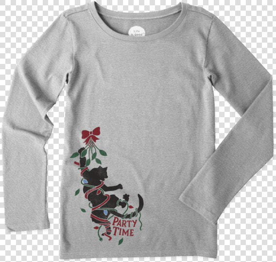 Girls Party Time Cat Long Sleeve Crusher Tee   Long sleeved T shirt  HD Png DownloadTransparent PNG