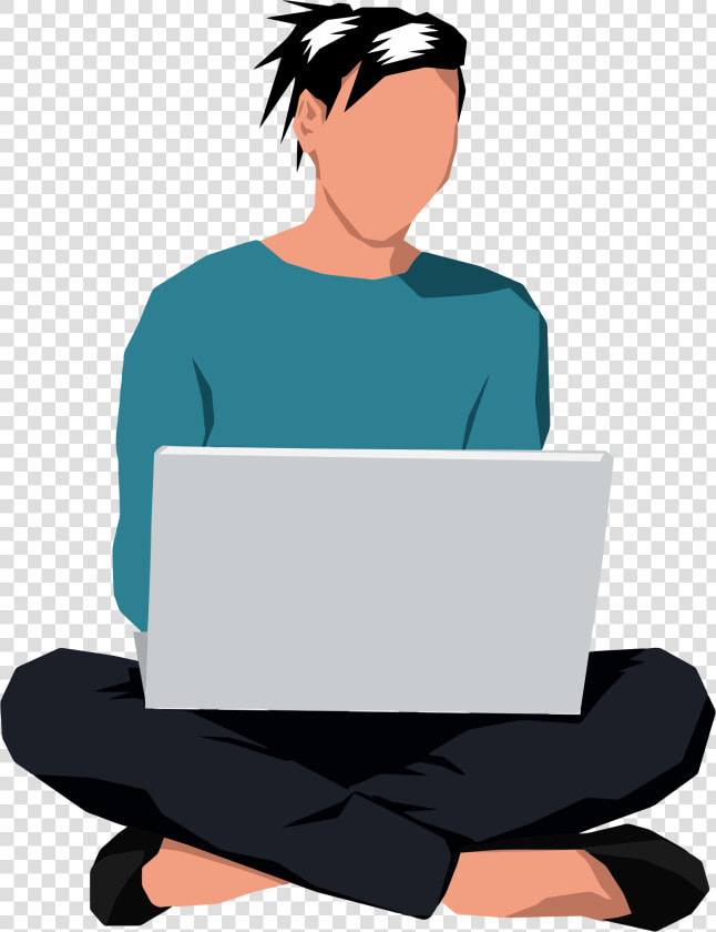 Woman Sitting Down With   Cartoon Sitting Down At A Computer  HD Png DownloadTransparent PNG