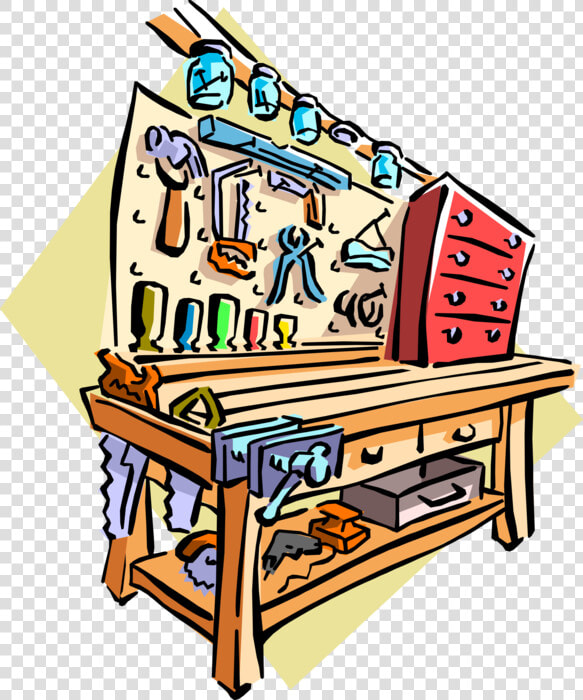 Vector Illustration Of Garage Workbench With Tools   Man At Workbench Clipart  HD Png DownloadTransparent PNG