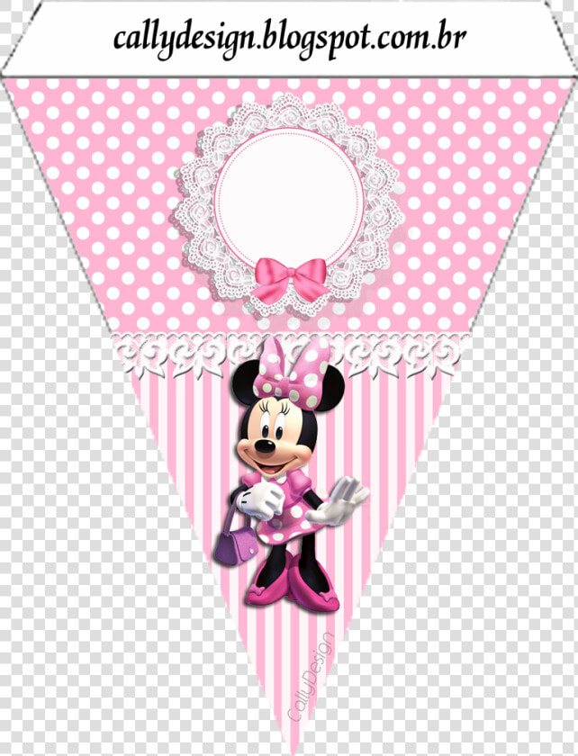 Minnie With Pink Stripes Free Printable Banner   Bandeirola Minnie Rosa Para Baixar  HD Png DownloadTransparent PNG