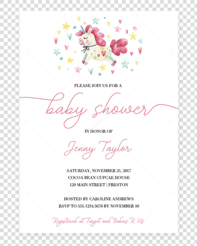 Unicorn Baby Shower Invitation Template  HD Png DownloadTransparent PNG