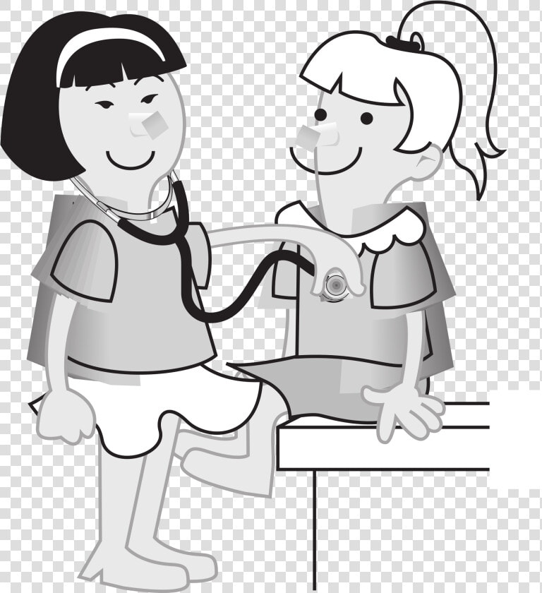 Girls Measuring Girls Heart Rate Clip Arts   Doctor Playing Black And White Clipart  HD Png DownloadTransparent PNG