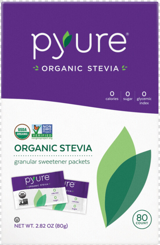 Organic Stevia Sweetener Packets  80 Count   Pyure Stevia  HD Png DownloadTransparent PNG