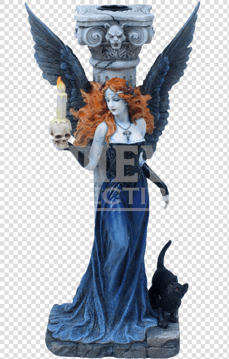 Gothic Angel With Black Cat Candle Holder   Witch Figurines  HD Png DownloadTransparent PNG