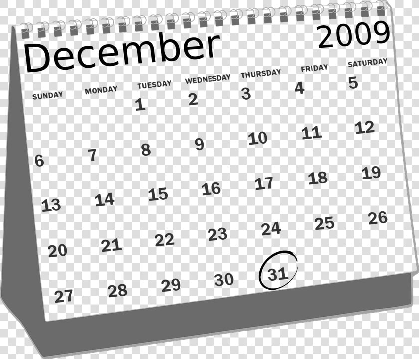 Calendars  Dates  2009  Year  December  Months  31st   Calendar Clipart Black And White  HD Png DownloadTransparent PNG