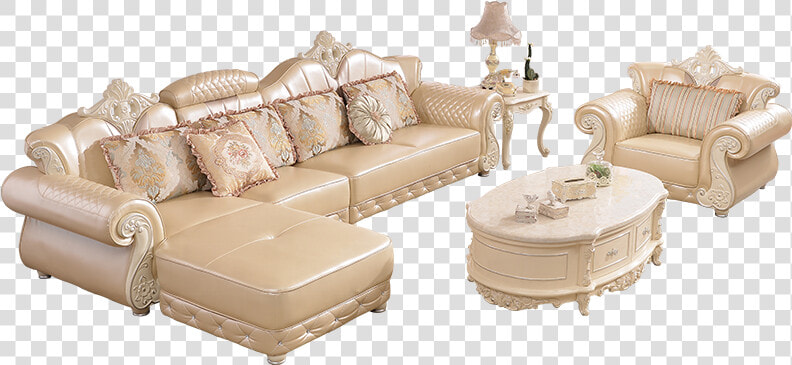 Luxury French Style Golden Leather Wooden Corner Sectional   Couch  HD Png DownloadTransparent PNG