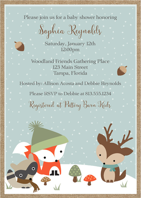 Winter Woodland Friends Baby Shower Invitation   Winter Thank You Images With Reindeer  HD Png DownloadTransparent PNG