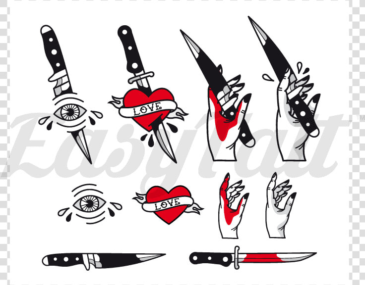 Traditional Knives And Hearts Set   Old School Tattoo Knife  HD Png DownloadTransparent PNG