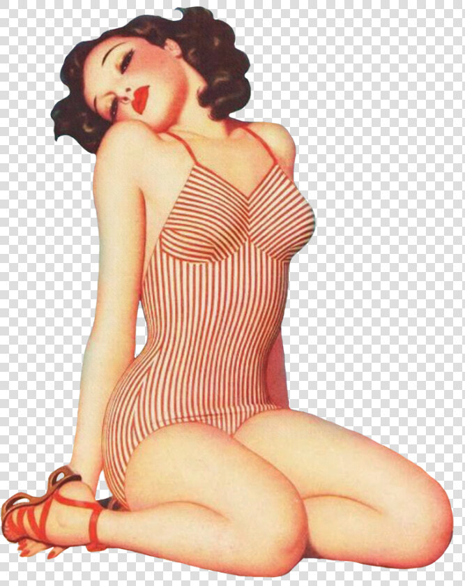 Vintage Clip Art Girl In Bathing Suit   Vintage Pin Up Public Domain  HD Png DownloadTransparent PNG