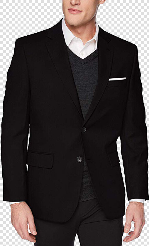 Haggar S Classic Fit Suit Jacket   Black Suit Navy Polka Dot Tie  HD Png DownloadTransparent PNG