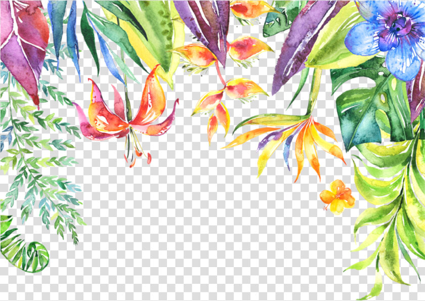 Tropical Leaves Flowers Plants Border   Transparent Tropical Leaves Background  HD Png DownloadTransparent PNG