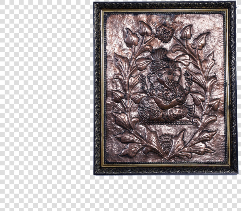 Copper Art Vastu Lord Ganesha With Wooden Frame   Motif  HD Png DownloadTransparent PNG