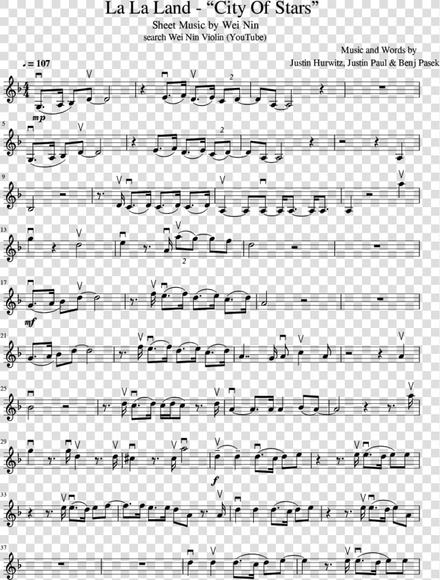 City Of Stars Violin Sheet Music  HD Png DownloadTransparent PNG