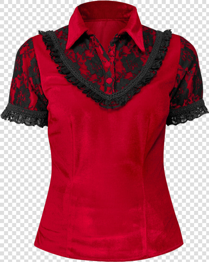 Gothic Red Velvet Lace Collar Shirt   Blouse  HD Png DownloadTransparent PNG