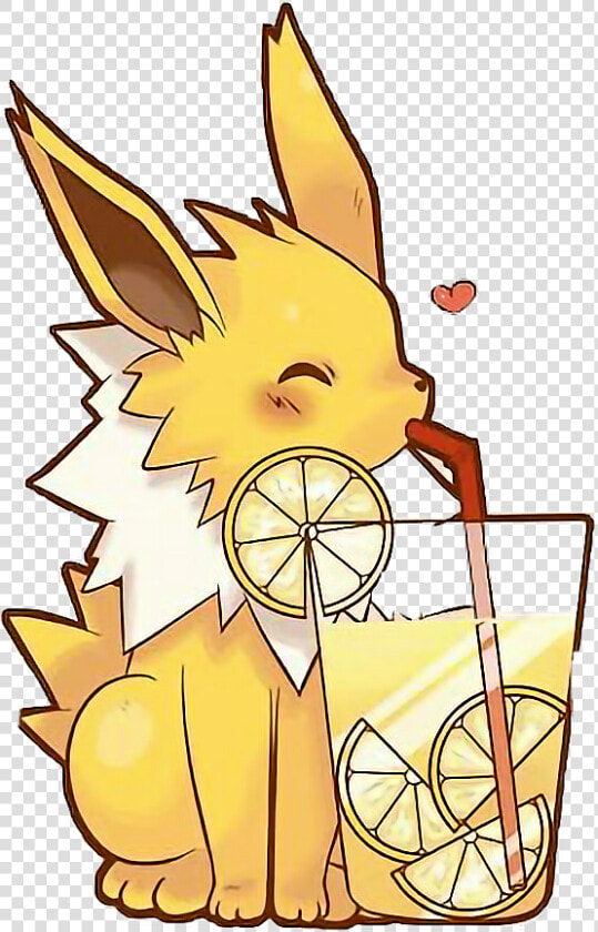  pokemon  yellow  food  lemons  drink  happy  love   Cute Pikachu With Coffee  HD Png DownloadTransparent PNG